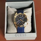 Shop Guess Catalina Blue Gold Tone Blue Silicone Strap Watch For Women - W0562L2 in USA
