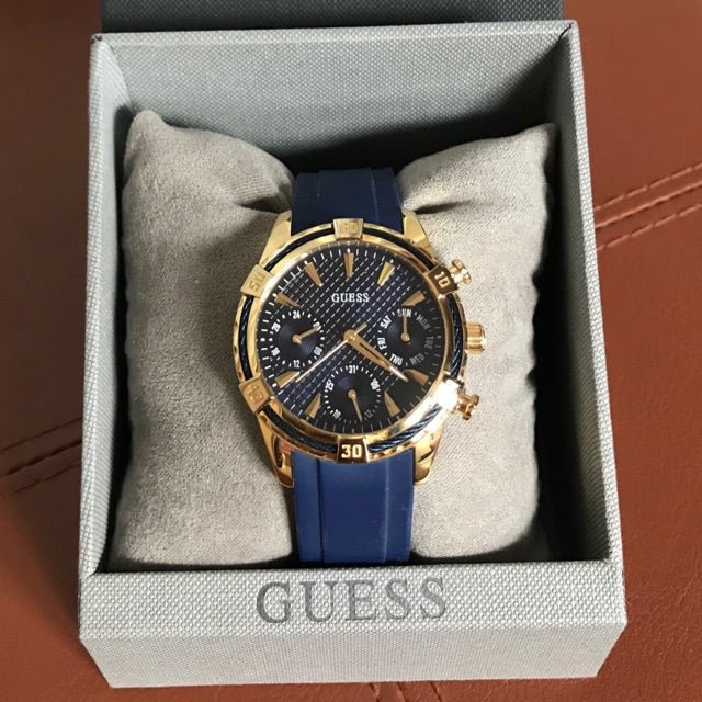 Shop Guess Catalina Blue Gold Tone Blue Silicone Strap Watch For Women - W0562L2 in USA