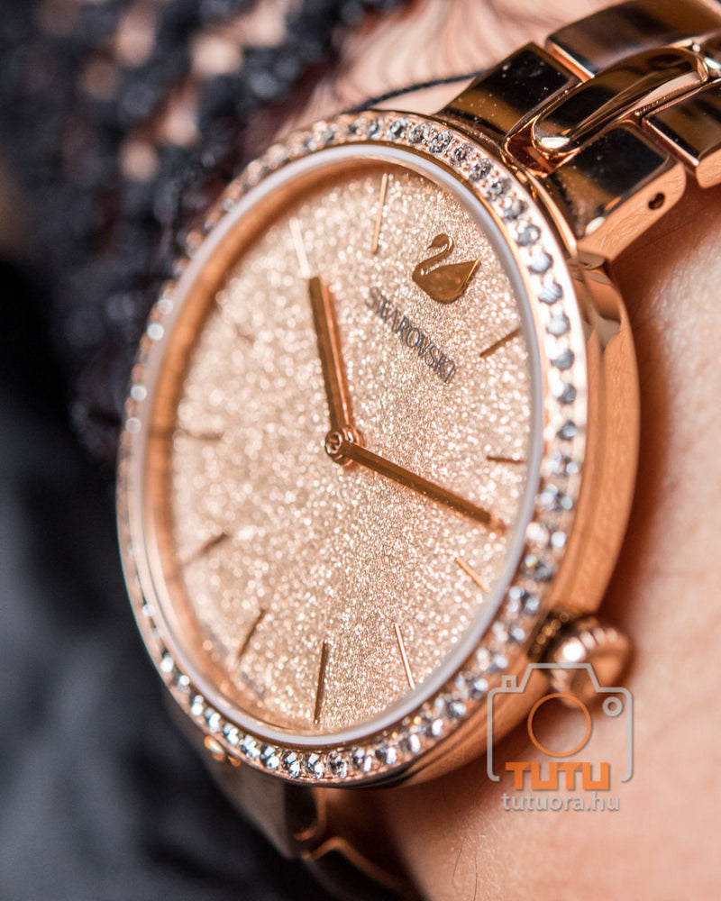 Shop Swarovski Cosmopolitan Diamond Powder Gold Dial Rose Gold Steel Strap Watch for Women - 5517800 in USA