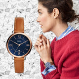 Fossil Jacqueline Three Hand Date Luggage Blue Dial Brown Leather Strap Watch for Women - ES4274 Buy Now By Fossil