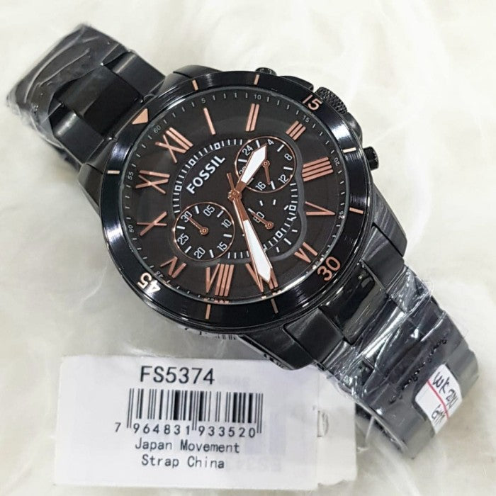Fossil Grant Sport Chronograph Black Dial Black Steel Strap Watch for Men - FS5374 Buy Now By Fossil
