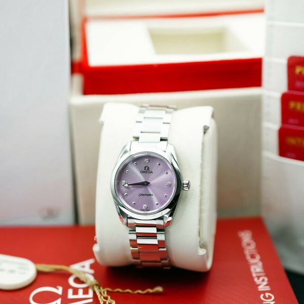 Shop Omega Seamaster Aqua Terra Quartz Purple Dial Silver Steel Strap Watch for Women - 220.10.28.60.60.001 in USA