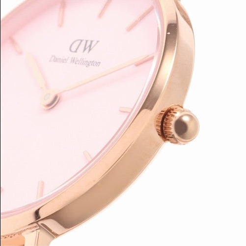 Daniel Wellington Petite Melrose Pink Dial Rose Gold Mesh Strap Watch For Women - DW00100368