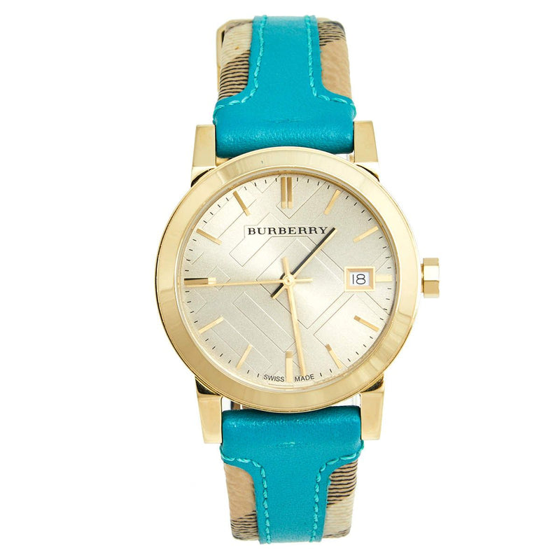 Burberry Heritage Gold Dial Blue Leather Strap Watch for Women - BU9112 Buy Now By Burberry