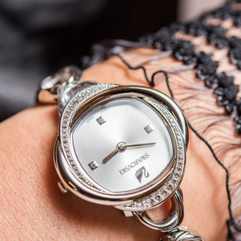 Shop Swarovski Crystal Flower Silver Dial Silver Steel Strap Watch for Women - 5547622 in USA