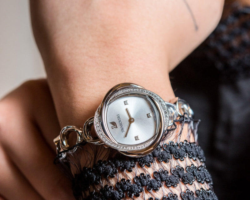 Shop Swarovski Crystal Flower Silver Dial Silver Steel Strap Watch for Women - 5547622 in USA