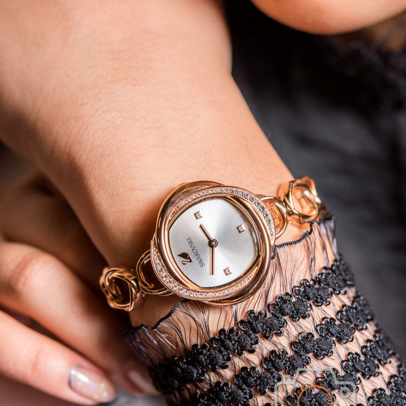Shop Swarovski Crystal Flower Silver Dial Rose Gold Steel Strap Watch for Women - 5547626 in USA