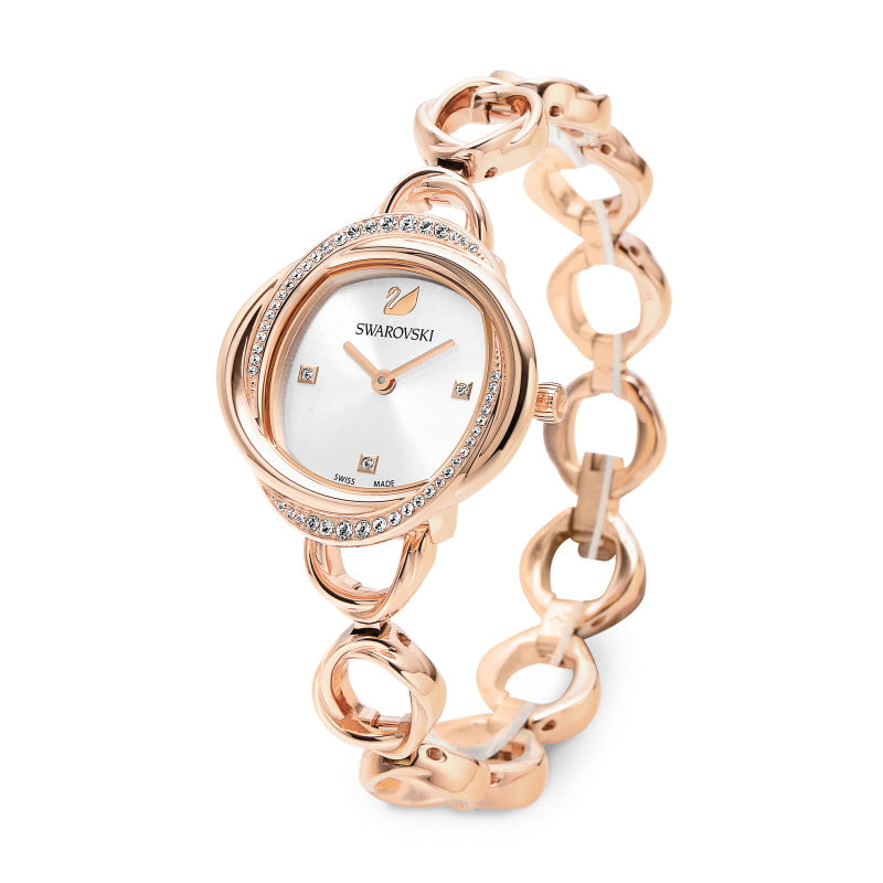 Shop Swarovski Crystal Flower Silver Dial Rose Gold Steel Strap Watch for Women - 5547626 in USA