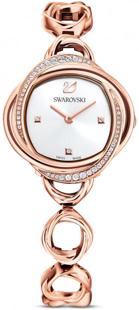 Shop Swarovski Crystal Flower Silver Dial Rose Gold Steel Strap Watch for Women - 5547626 in USA