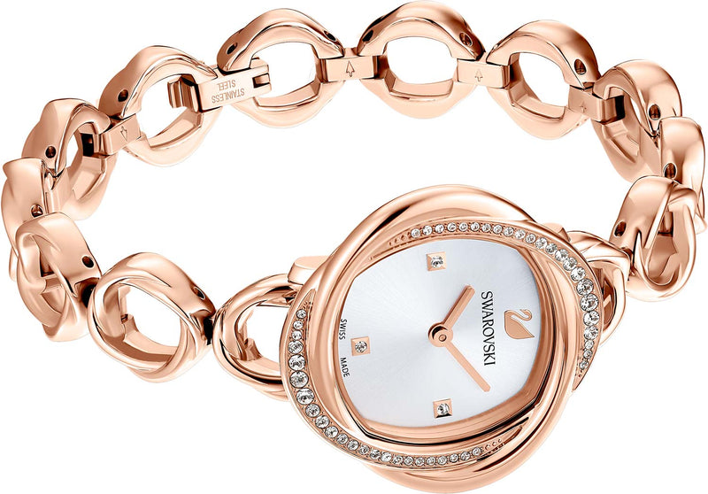 Shop Swarovski Crystal Flower Silver Dial Rose Gold Steel Strap Watch for Women - 5547626 in USA