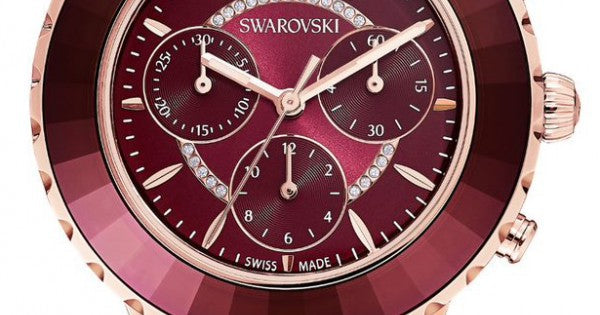 Shop Swarovski Octea Lux Chrono Red Dial Red Leather Strap Watch for Women - 5547642 in USA