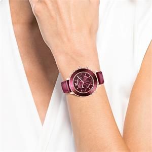 Shop Swarovski Octea Lux Chrono Red Dial Red Leather Strap Watch for Women - 5547642 in USA