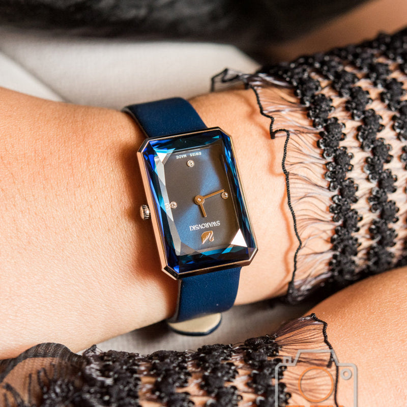 Shop Swarovski Uptown Crystal Blue Dial Blue Leather Strap Watch for Women - 5547713 in USA
