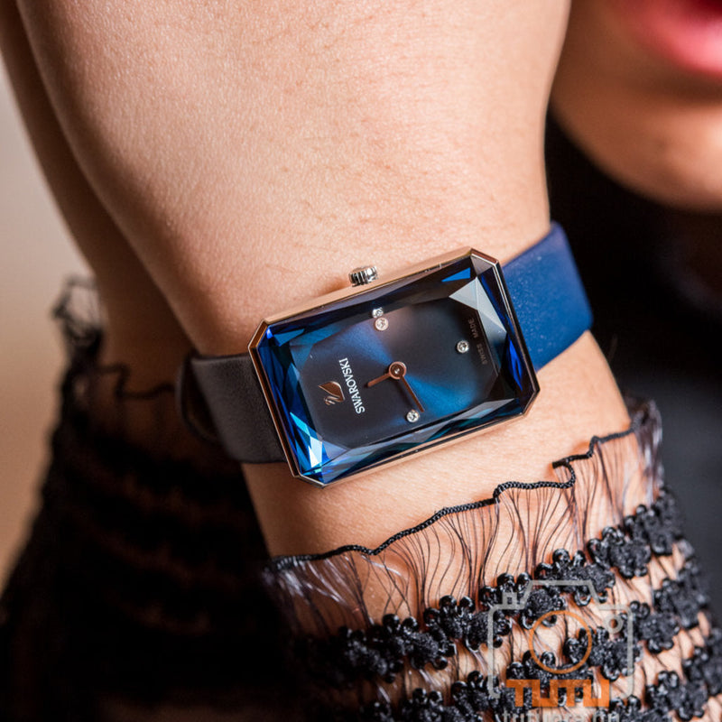 Shop Swarovski Uptown Crystal Blue Dial Blue Leather Strap Watch for Women - 5547713 in USA