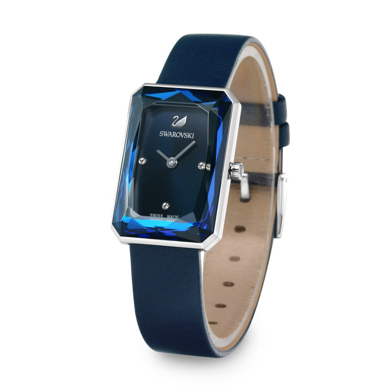 Shop Swarovski Uptown Crystal Blue Dial Blue Leather Strap Watch for Women - 5547713 in USA