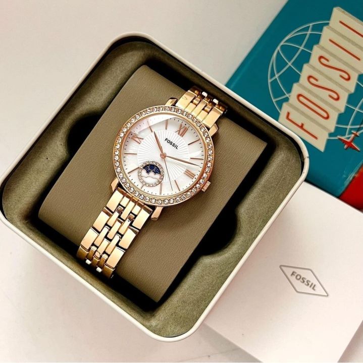 Fossil Jacqueline Moonphase Mother of Pearl Dial Gold Steel Strap Watch for Women - ES5167 Buy Now By Fossil