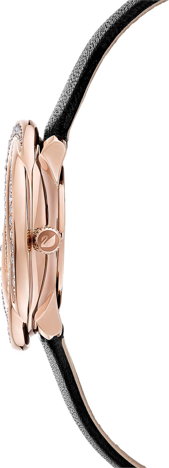 Shop Swarovski Crystal Flower Black Dial Black Leather Strap Watch for Women - 5552421 in USA