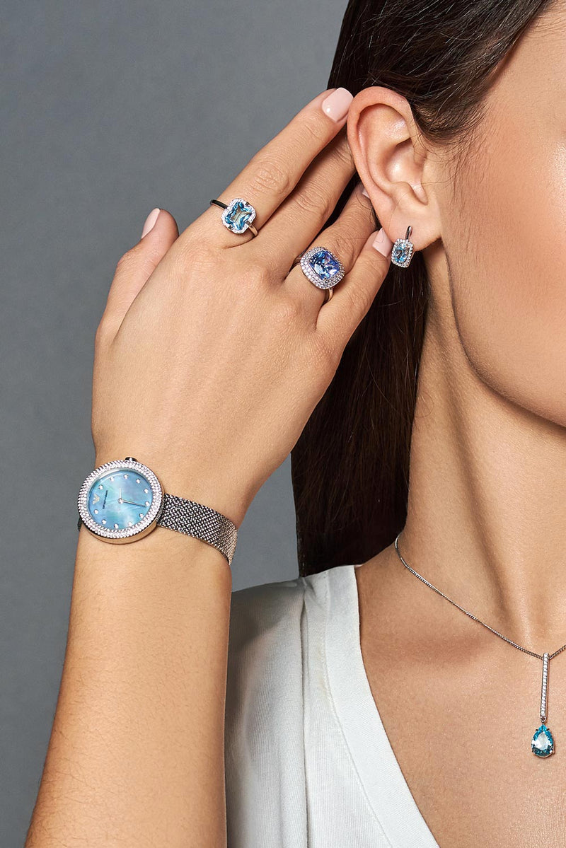 Emporio Armani Rosa Diamonds Mother of Pearl Blue Dial Silver Mesh Bracelet Watch For Women - AR11380 Buy Now By Emporio Armani