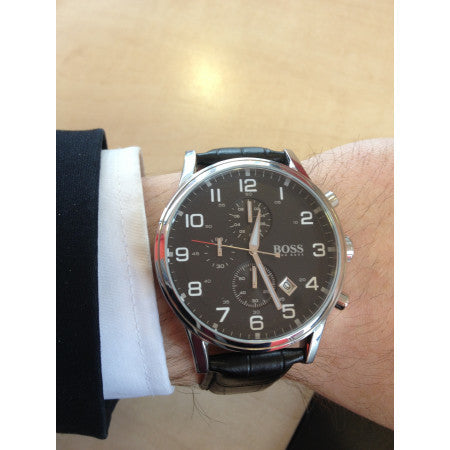 Hugo Boss Aeroliner Chronograph Black Dial Black Leather Strap Watch For Men - 1512448 Buy Now By Hugo Boss