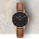 Daniel Wellington Classic Petite Durham Black Dial Brown Leather Strap Watch For Women - DW00100166 Buy Now By Daniel Wellington