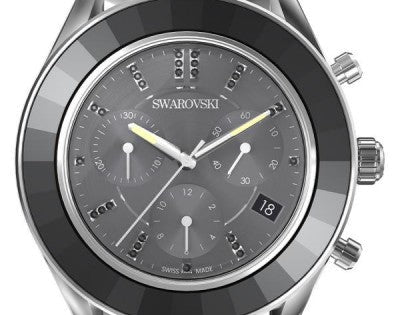 Shop Swarovski Octea Lux Sport Chronograph Black Dial Silver Steel Strap Watch for Women - 5610520 in USA