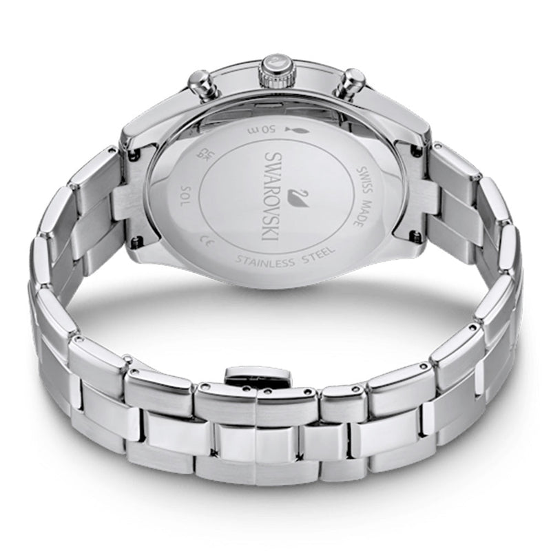 Shop Swarovski Octea Lux Sport Chronograph Black Dial Silver Steel Strap Watch for Women - 5610520 in USA