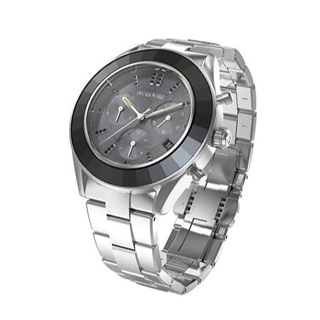 Shop Swarovski Octea Lux Sport Chronograph Black Dial Silver Steel Strap Watch for Women - 5610520 in USA