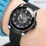 Shop Gucci Dive Feline Black Dial Black Rubber Strap Watch For Men - YA136323 in USA