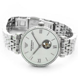 Emporio Armani Meccanico Gianni T-Bar Automatic Silver Dial Silver Steel Strap Watch For Women - AR60022