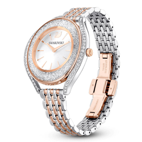 Shop Swarovski Crystalline Aura White Dial Two Tone Mesh Strap Watch for Women - 5644075 in USA