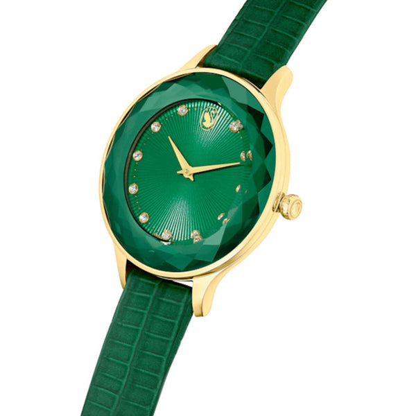 Shop Swarovski Octea Nova Crystals Green Dial Green Leather Strap Watch for Women - 5650005 in USA