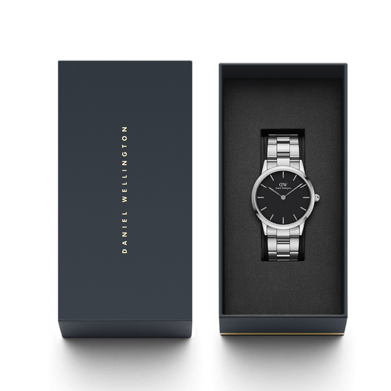Daniel Wellington Iconic Link Black Dial Silver Steel Strap Watch For Women - DW00100342 Buy Now By Daniel Wellington