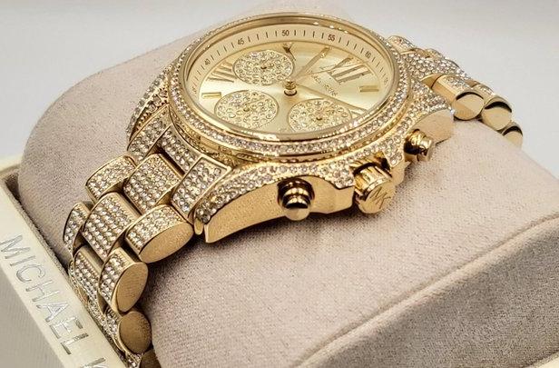 Michael Kors Mini Bradshaw Crystals Gold Dial Gold Steel Strap Watch For Women - MK6494 Buy Now By Michael Kors