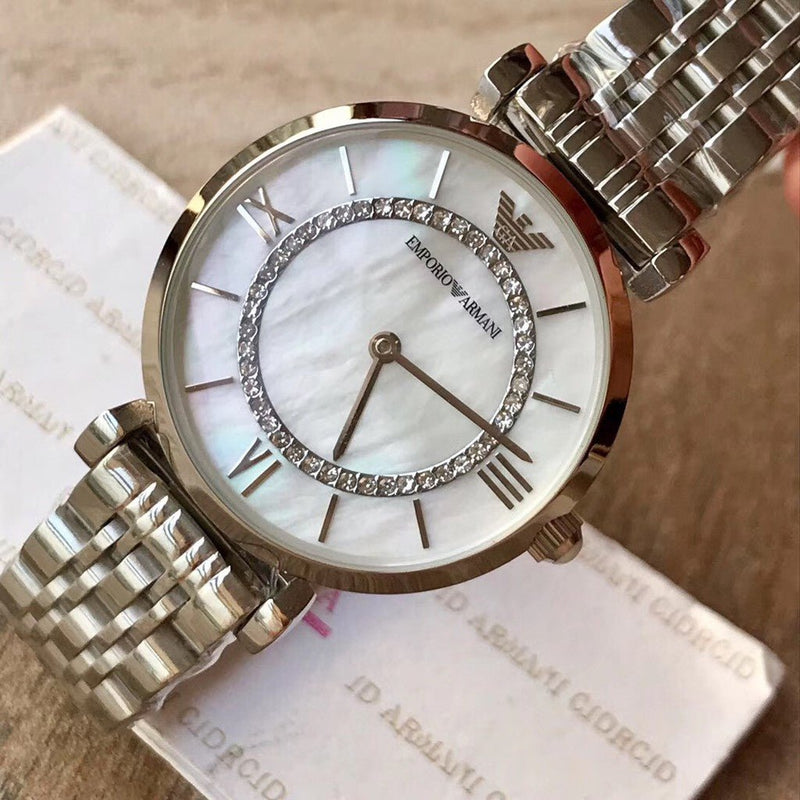 Emporio Armani Gianni T-Bar Mother of Pearl Dial Silver Stainless Steel Watch For Women - AR1908 Buy Now By Emporio Armani