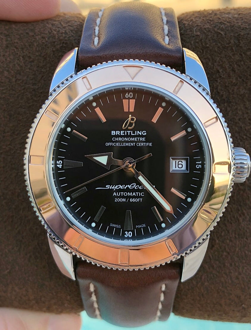 Shop Breitling Superocean Heritage 42mm Rose Gold Chronometer Black Dial Brown Leather Strap Mens Watch - U1732112 in USA