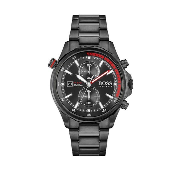 Shop Hugo Boss Globetrotter Black Dial Black Steel Strap Watch for Men - 1513825 in USA
