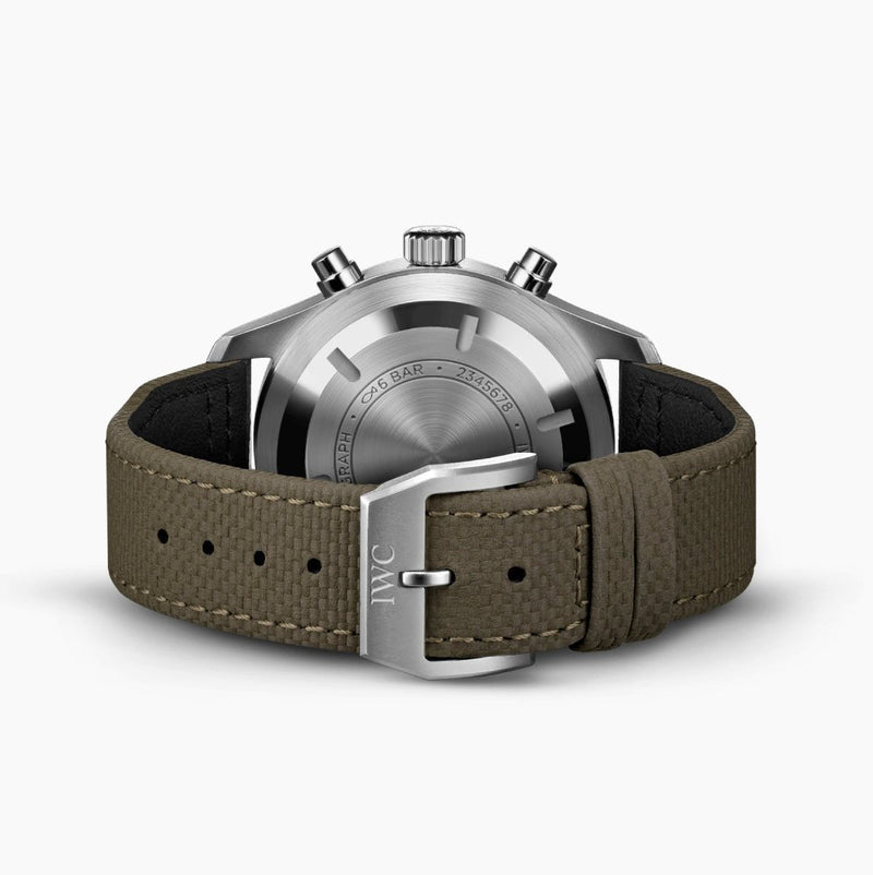 Shop IWC Pilot's Watch Chronograph Black Dial Olive Green Calfskin Strap Watch for Men - IW377730 in USA