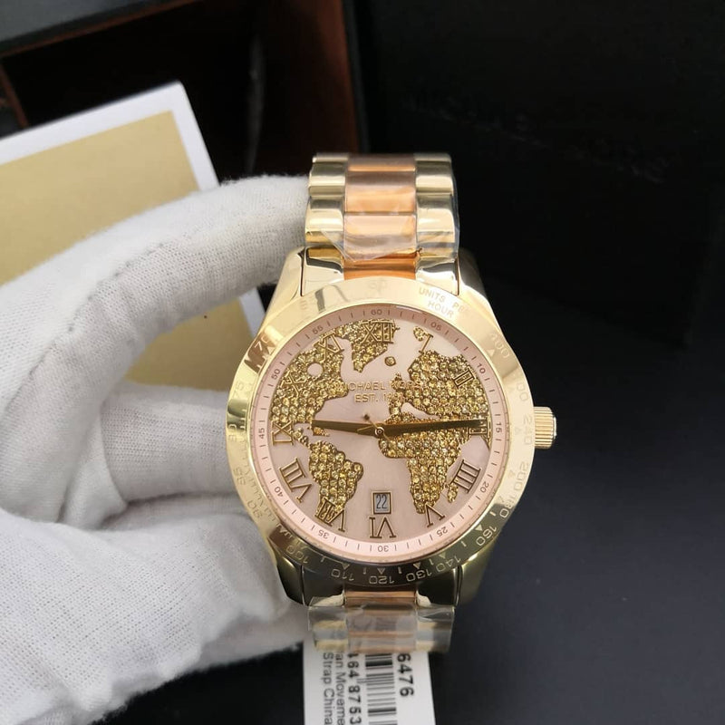 Michael Kors Layton Rose Gold Dial Gold Stainless Steel Strap Watch for Women - MK6476 Buy Now By Michael Kors