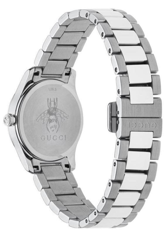 Shop Gucci G Timeless Quartz Diamonds Black Dial Silver Steel Strap Watch For Women - YA1265024 in USA