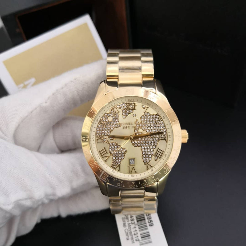 Michael Kors Layton Chronograph Gold Dial Gold Steel Strap Watch for Women - MK5959