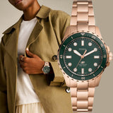 Fossil Blue Dive Three Hand Green Dial Rose Gold Steel Strap Watch For Women - ES5371 Buy Now By Fossil