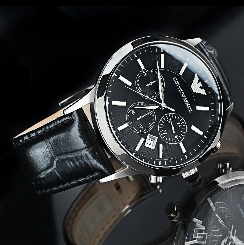 Emporio Armani Renato Chronograph Black Dial Black Leather Strap Watch For Men - AR2447 Buy Now By Emporio Armani