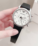 Emporio Armani Classic Quartz Chronograph White Dial Black Leather Strap Watch For Men - AR1807 Buy Now By Emporio Armani