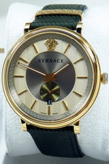 Versace V-Circle Manifesto Gold Dial Black Leather Strap Watch for Men - VBQ030017 Buy Now By Versace