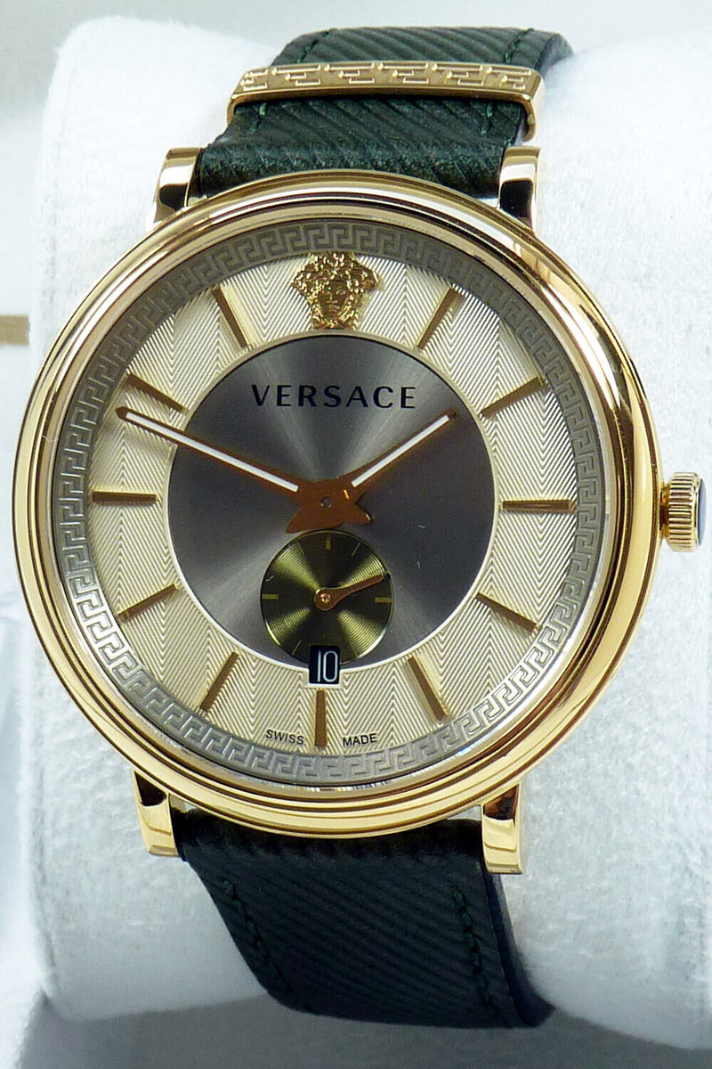 Versace V-Circle Manifesto Gold Dial Black Leather Strap Watch for Men - VBQ030017 Buy Now By Versace