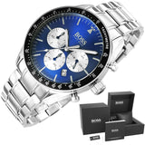 Shop Hugo Boss Chronograph Blue Dial Silver Steel Strap Watch for Men - 1513630 in USA