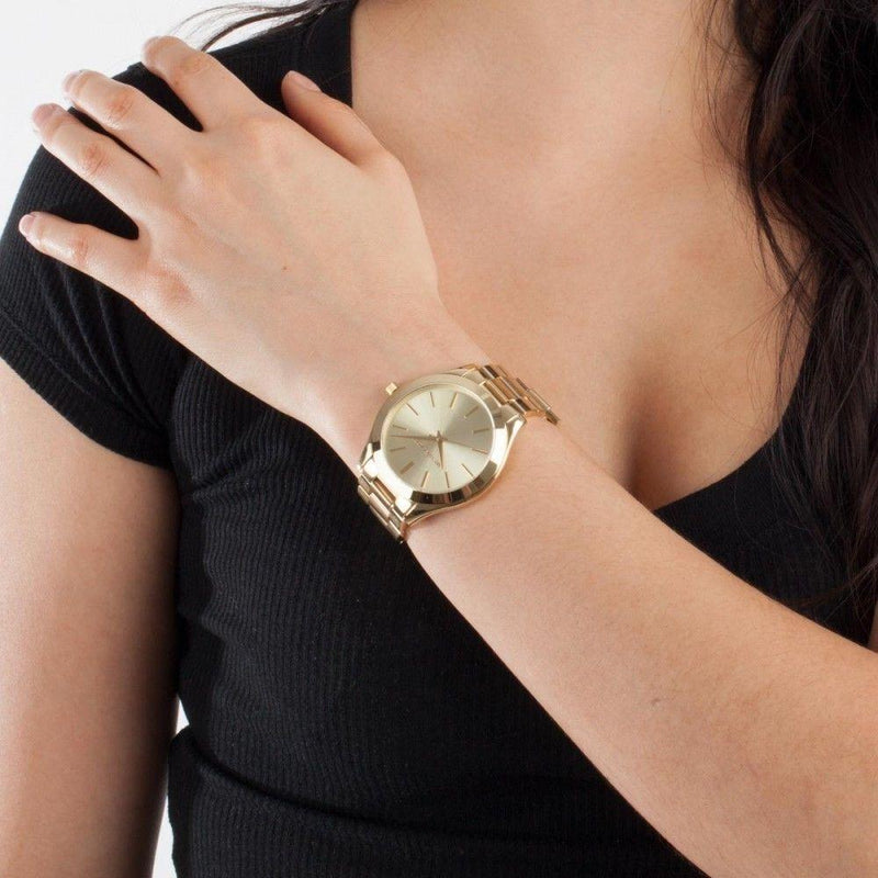Michael Kors Slim Runway Gold Dial Gold Stainless Steel Strap Watch for Women - MK3179 Buy Now By Michael Kors