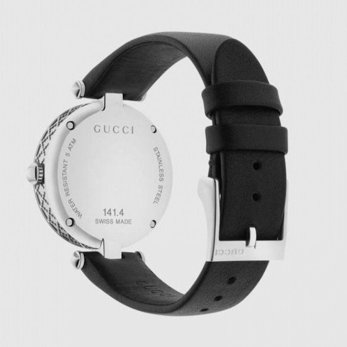 Shop Gucci Diamantissima Diamonds Black Dial Black Leather Strap Watch For Women - YA141403 in USA