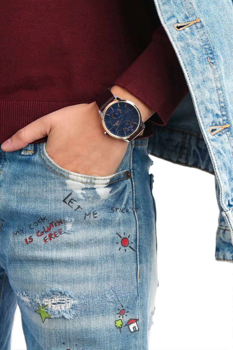 Tommy Hilfiger Hunter Blue Dial Brown Leather Strap Watch for Men - 1791605 Buy Now By Tommy Hilfiger