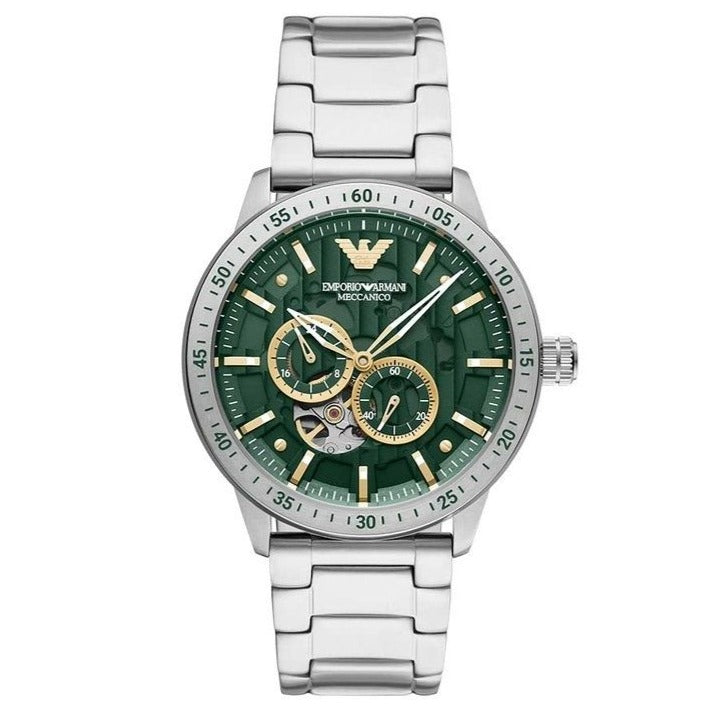 Emporio Armani Meccanico Chronograph Automatic Green Dial Silver Steel Strap Watch For Men - AR60053 Buy Now By Emporio Armani